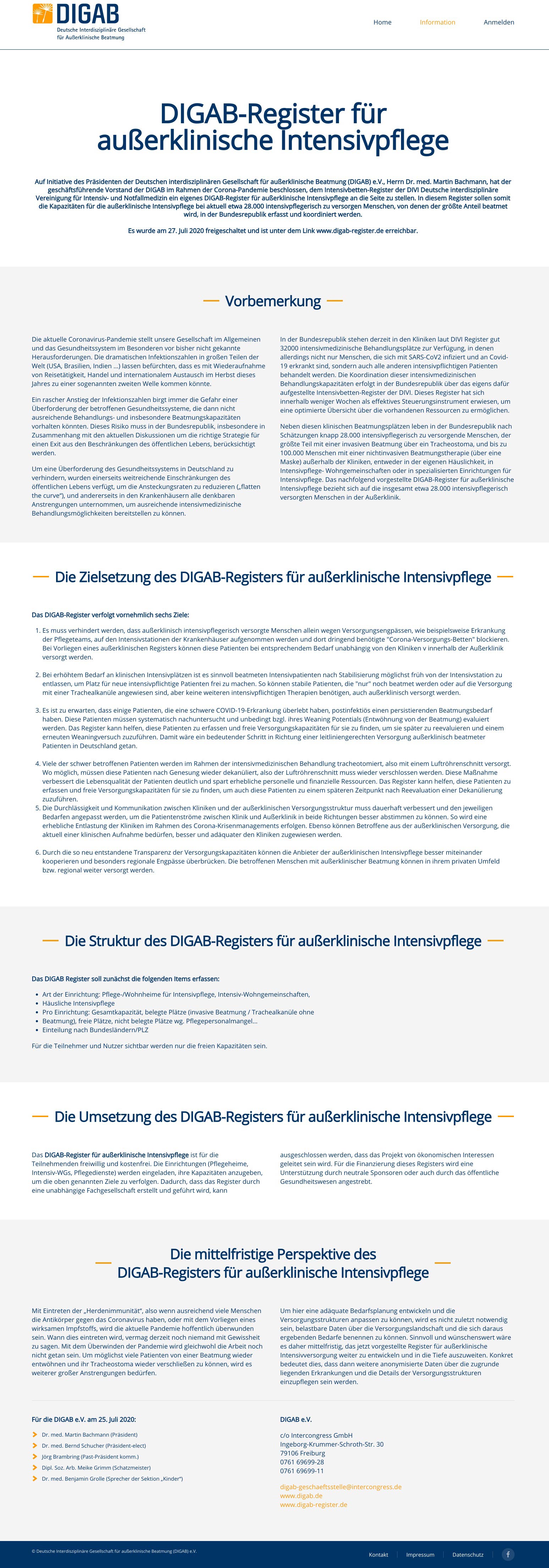 DIGAB Intensivregister Website