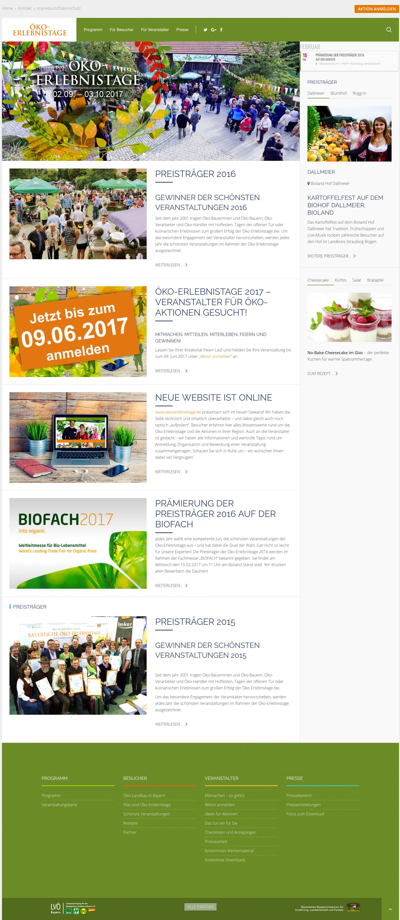 Bio-Erlebnistage Website mit Programm