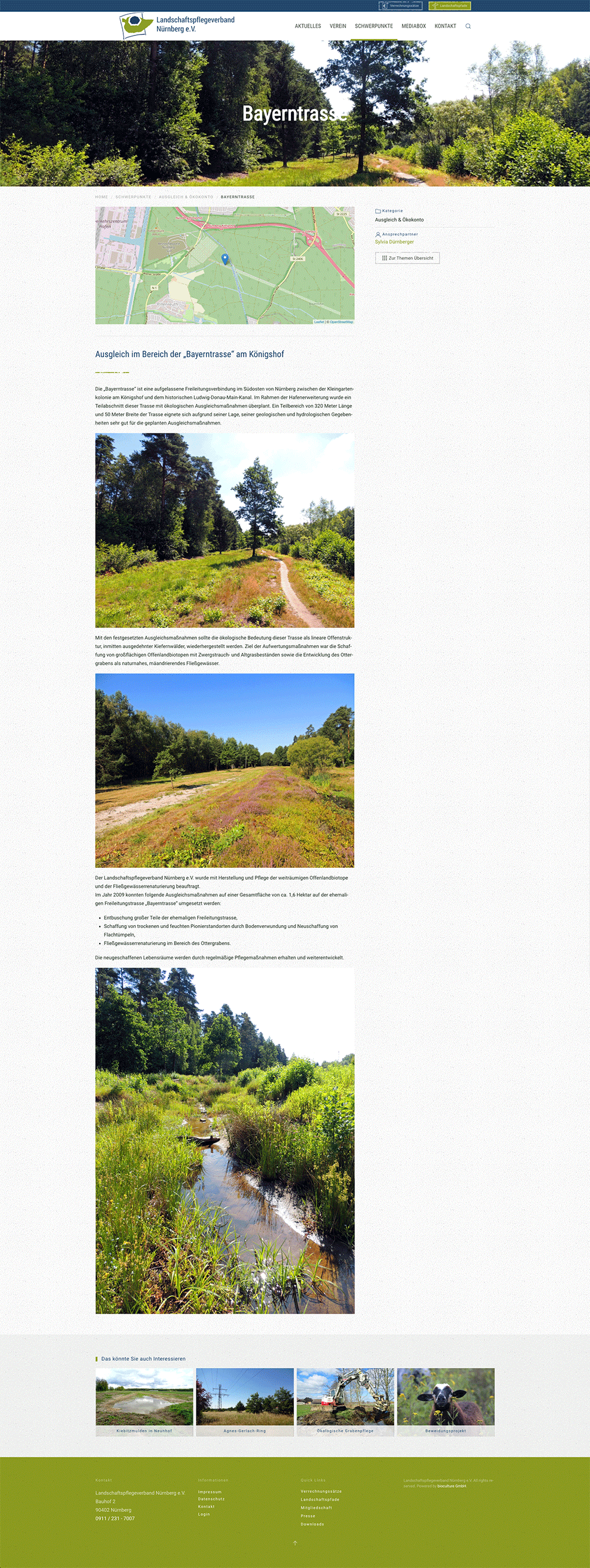 Landschaftspflege Projekt Landingpage mit Detailinformationen und Kartenansicht