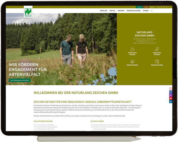 Naturland International - Responsive Webdesign on Tablet