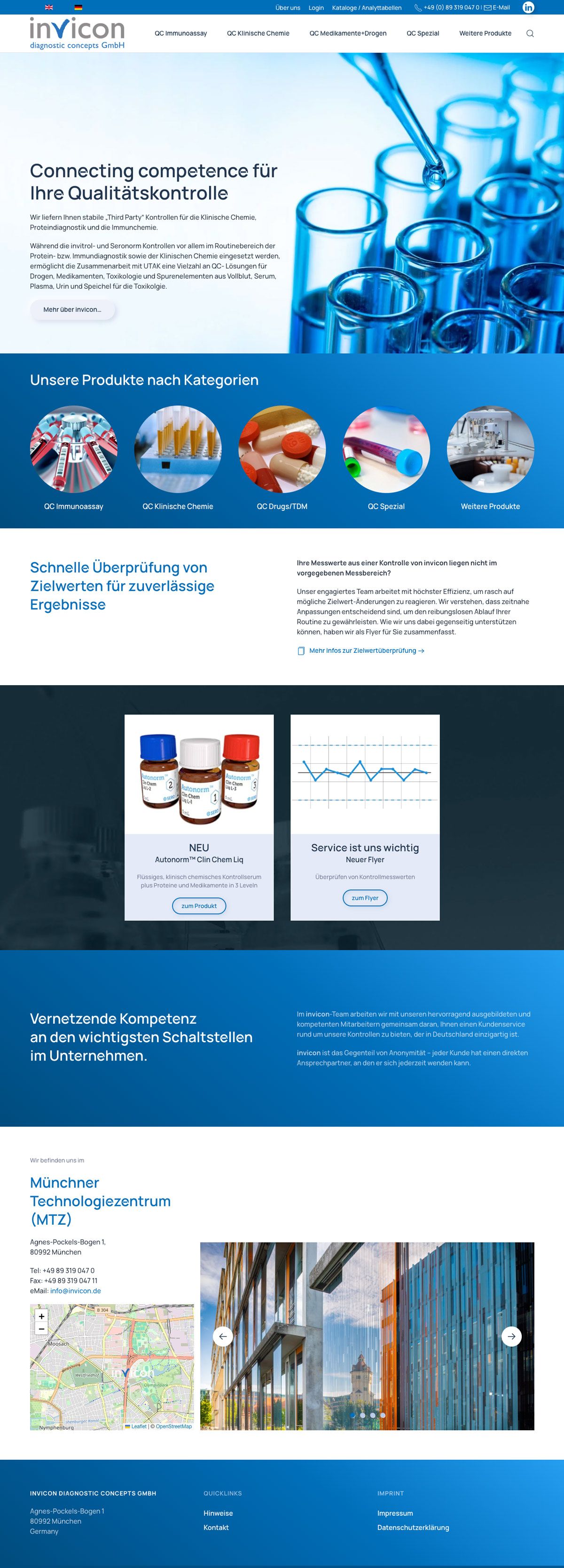 Invicon diagnostic concepts Startseite mit Produktkategorien